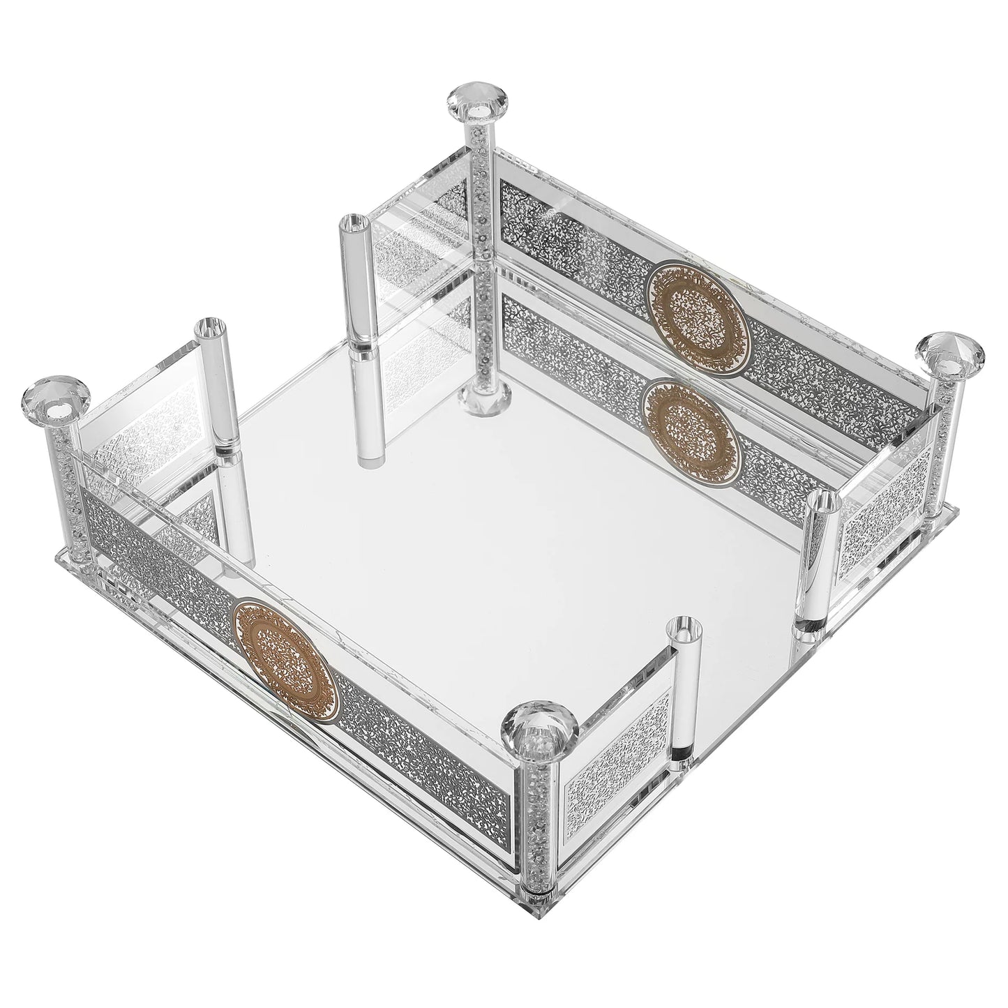 Decorative crystal napkin holder with silver embellishments on a white background - AFH Bargains