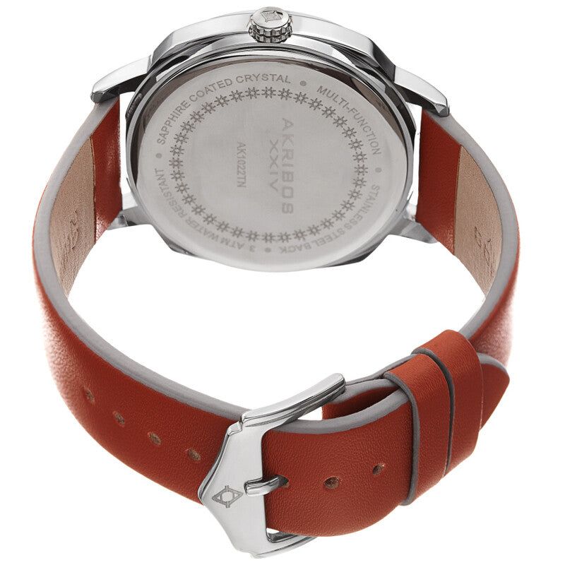 Akribos XXIV Silver Tone Case on Orange Strap, Silver Dial with Gunmetal Tone Hands
