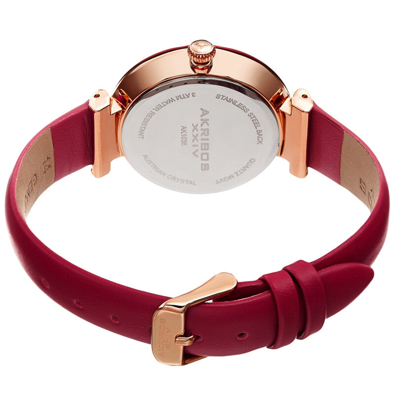 Akribos XXIV Ion Plated Gold Tone Case Watch with Green Bezel, Gradient Dial and Leather Strap, with Swarovski Crystal Markers