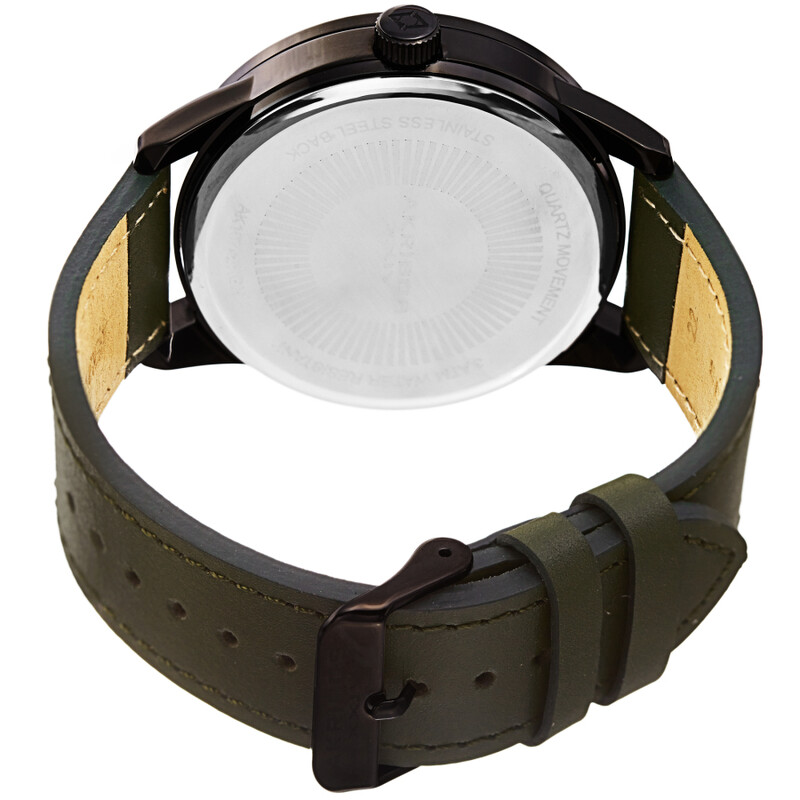 Akribos XXIV Ion Plated Black Case, Black and Red Dial, Khaki Green Strap