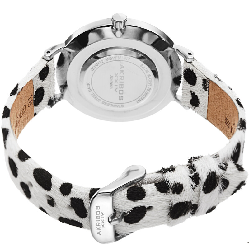 Akribos XXIV Ion Plated Silver Tone Case with White Dial and Dalmation Pattern Cavallino Strap