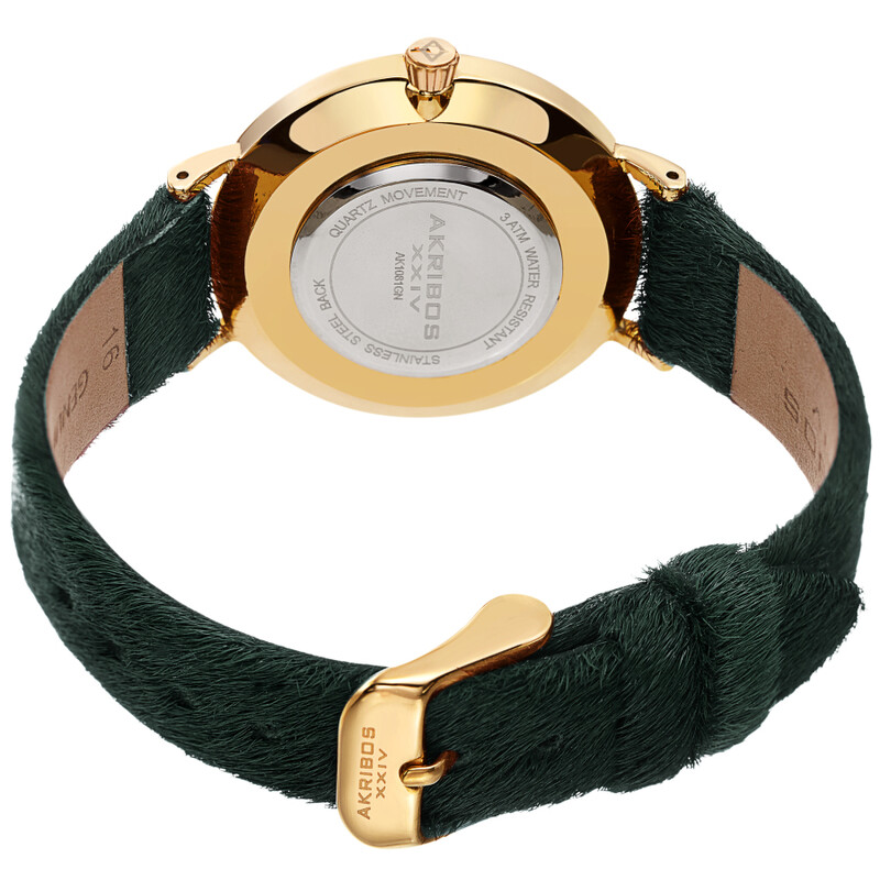 Akribos XXIV Ion Plated Gold Tone Case with Green Dial and Green Cavallino Strap