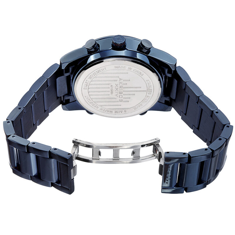 Akribos XXIV Ion Plated Blue SMART Watch, with Blue Dial, on a Blue Plated Stainless Steel Link Bracelet