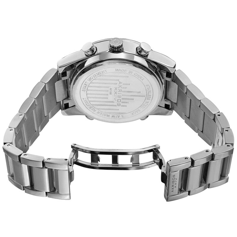 Akribos XXIV Ion Plated Silver Tone SMART Watch, with Blue Dial, on a Silver Tone Stainless Steel Link Bracelet