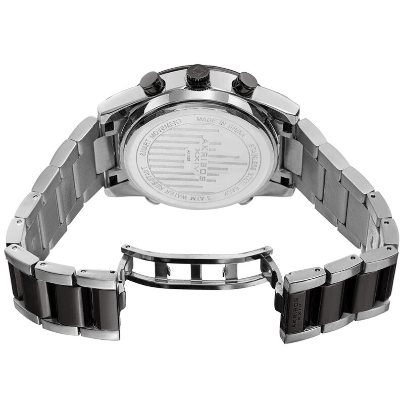 Akribos XXIV Ion Plated Two Tone Black and Silver SMART Watch, with Black Dial, on a Two Tone Stainless Steel Link Bracelet