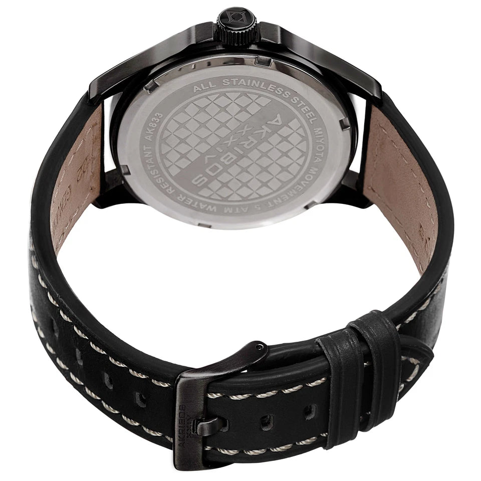 Akribos XXIV Black Case on Black Strap, Black Dial with Black and White Hands