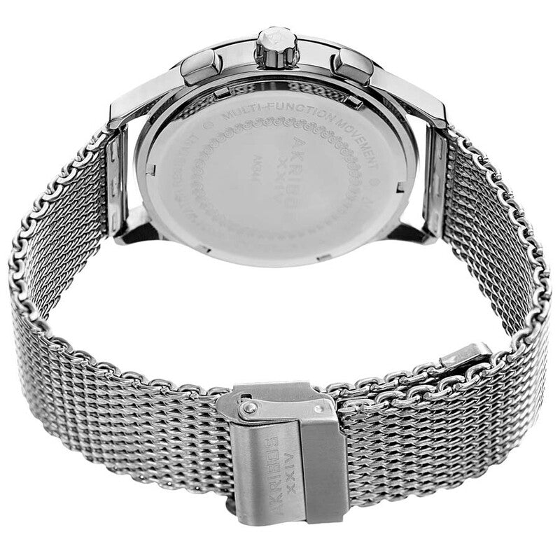 Akribos XXIV Silver Tone Case on Silver Bracelet, Navy Dial with Silver Tone Hands