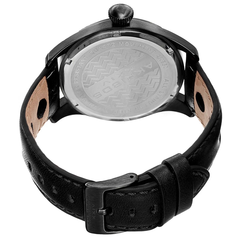 Akribos XXIV Black Case on Black Strap, Black Dial with Silver Tone and Red Hands