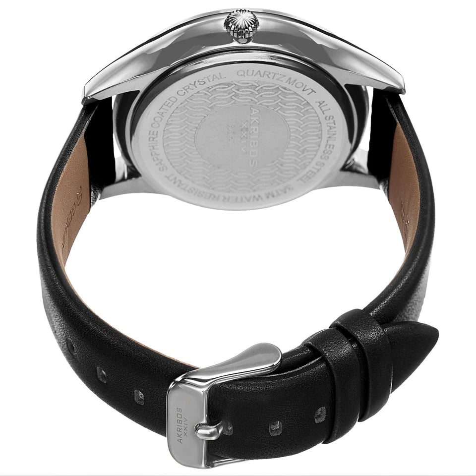 Akribos XXIV Silver tone Case on Black Strap, Silver Dial with Silver Tone Hands