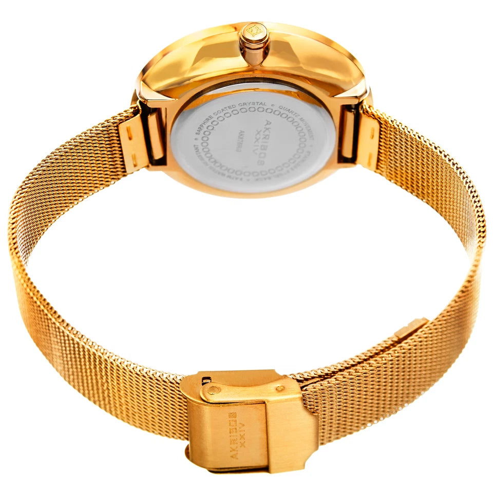 Akribos XXIV Gold Tone Case on Yellow Gold Bracelet, White Dial with Gold Tone Hands