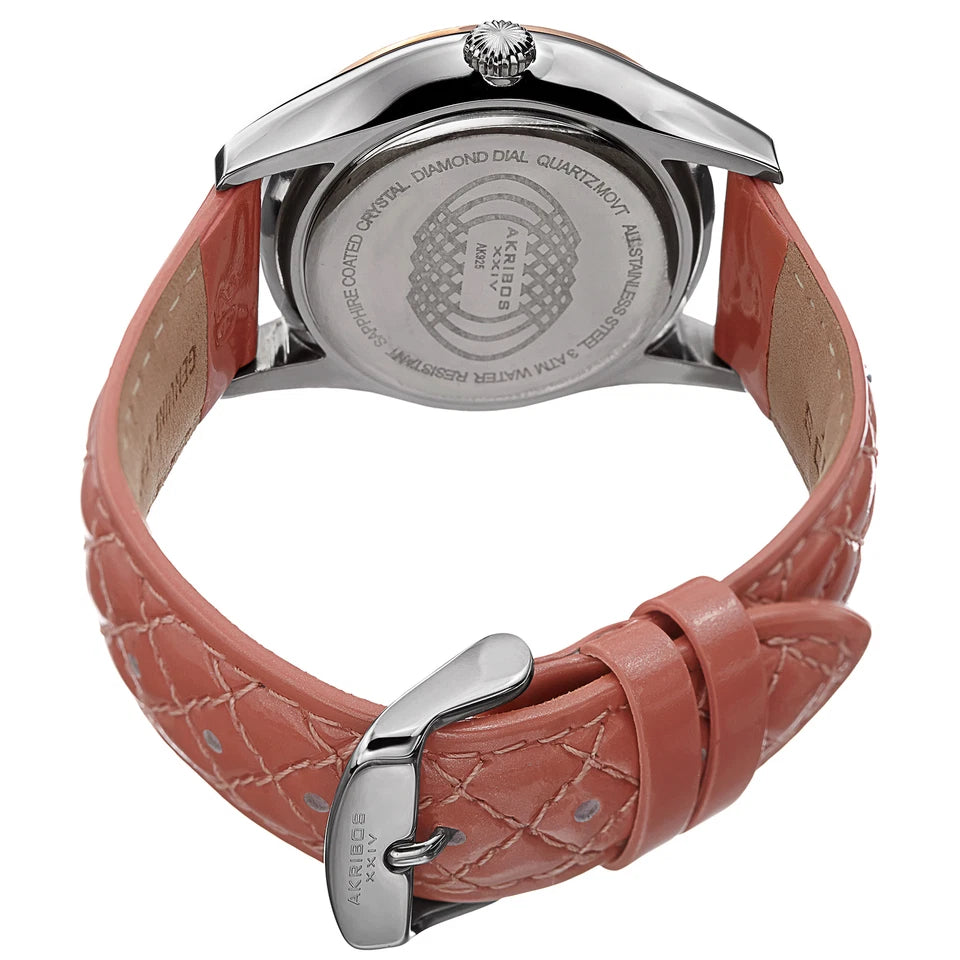 Akribos XXIV Two Tone Case on Mauve Strap, White Mother of Pearl and Silver Dial with Rose Gold Tone Hands