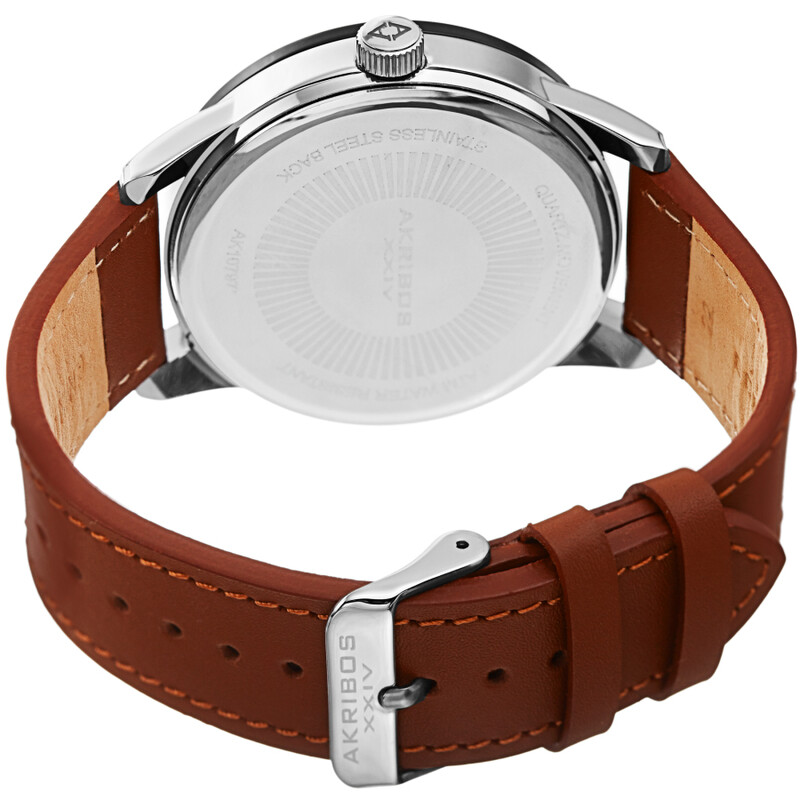 Akribos XXIV Ion Plated Two Tone Gun and Silver Case, Green and Yellow Dial, Brown Strap