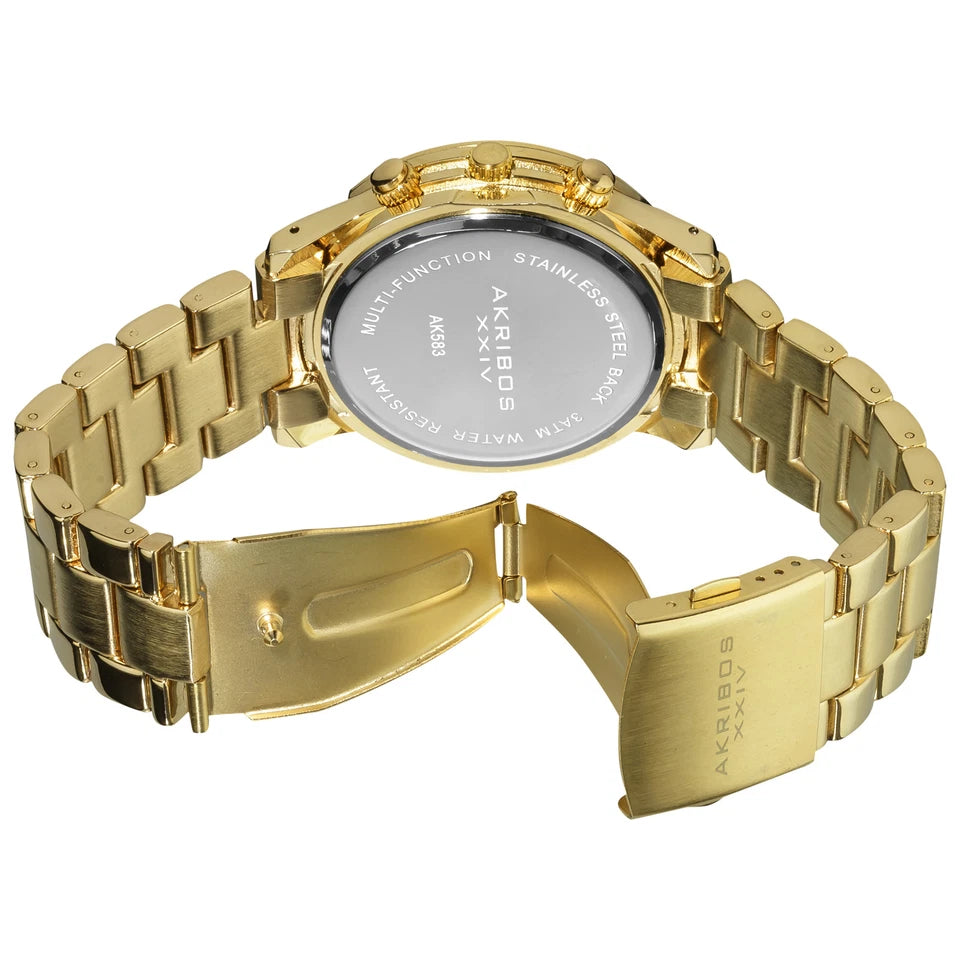 Akribos XXIV Yellow Gold Flashed Alloy Case on Yellow Gold Bracelet, Yellow Gold Dial with Gold Tone Hands