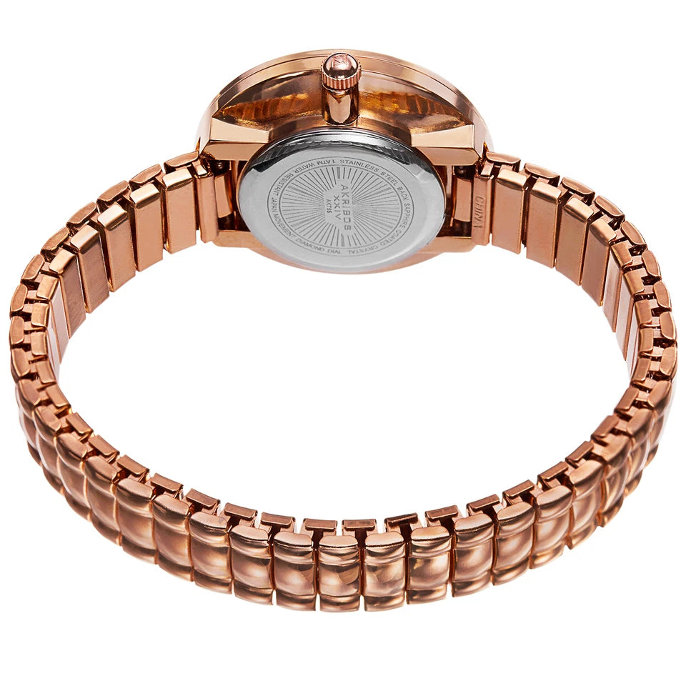 Akribos XXIV Rose Gold Flashed Alloy Case on Rose Gold Bracelet, Pink Mother of Pearl Dial with Rose Gold Tone Hands