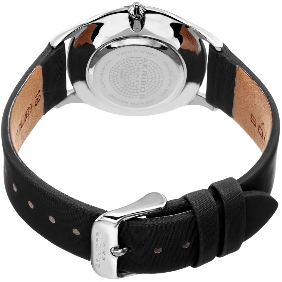 Akribos XXIV Silver Tone Case on Black Strap, Silver Dial with Blued Steel Hands