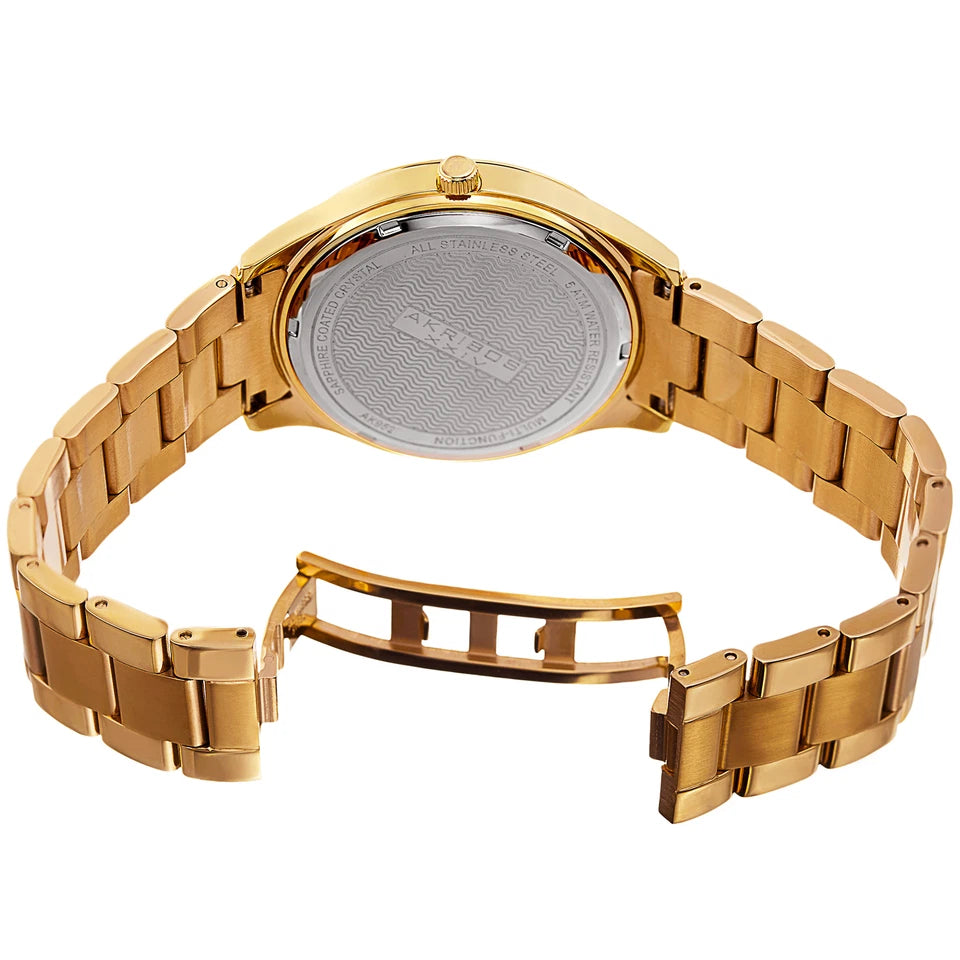 Akribos XXIV Gold Tone Case on Gold Tone Bracelet, Turquoise Dial with Gold Tone Hands