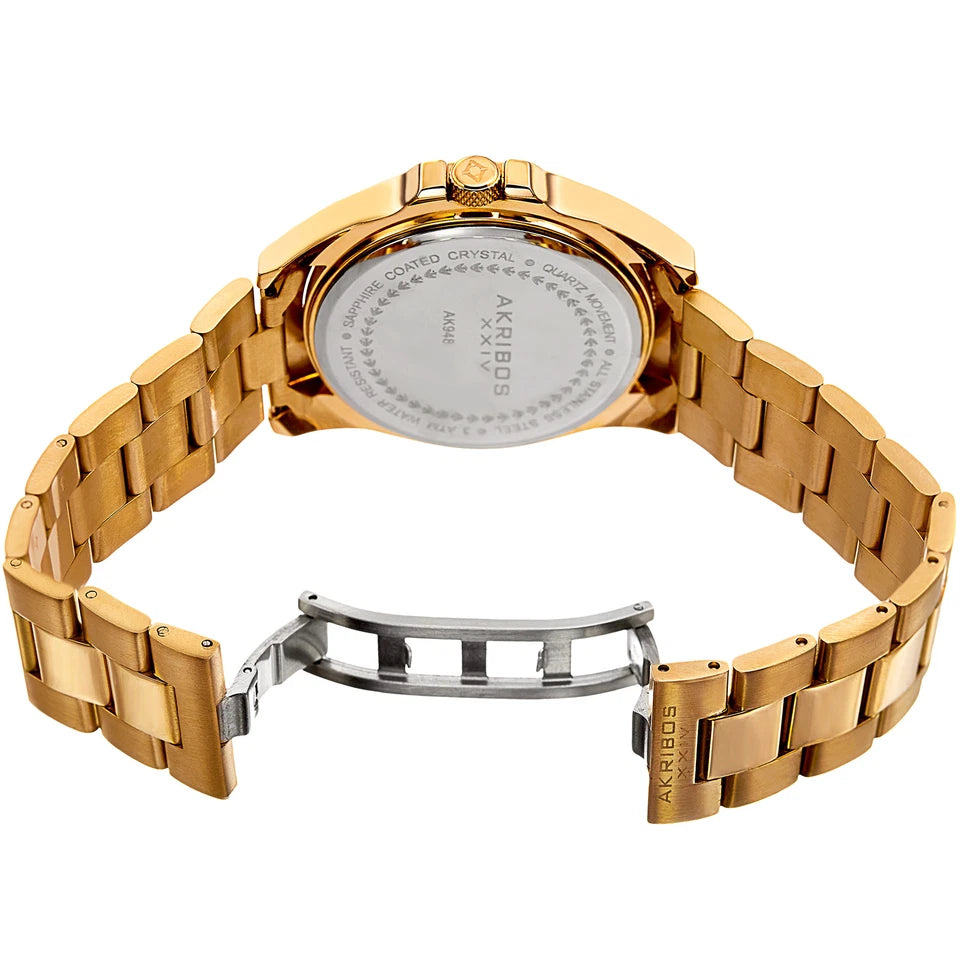 Akribos XXIV Gold Tone Case on Gold Bracelet, Turquoise Dial with Gold Tone Hands