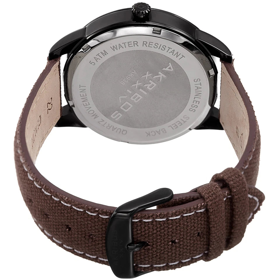 Akribos XXIV Gray Ion Plated Case on Brown Strap, Royal Blue Dial with Black Hands