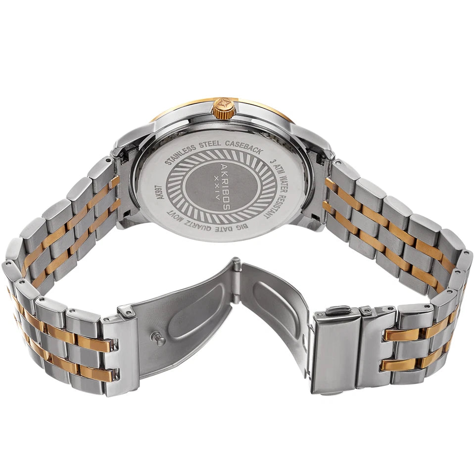 Akribos XXIV Silver Ion Plated Alloy Case on Silver Bracelet, Blue Dial with Silver Hands