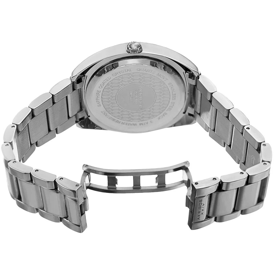 Akribos XXIV Silver Bracelet Link Watch with Gun Dial and Rose Gold Accents