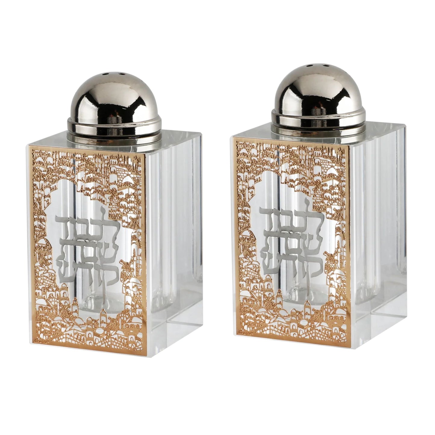 Two decorative salt and pepper shakers with intricate designs on a white background - AFH Bargains