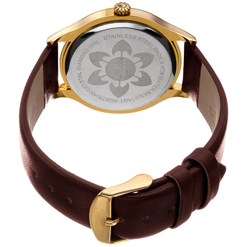 Akribos XXIV Gold Ion Plated Alloy Case on Brown Genuine Leather Strap, Brown Dial with Gold Hands