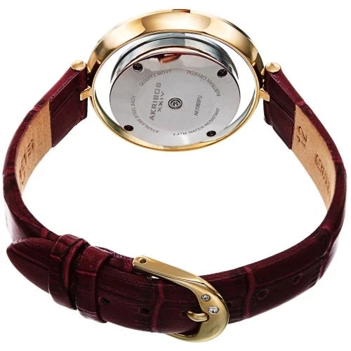 Akribos XXIV Ion Plated Two Tone Silver and Gold Tone Case with Swarovski Crystal Lugs on a Purple Croco Strap, with Mother of Pearl Dial and Gold Tone Hands