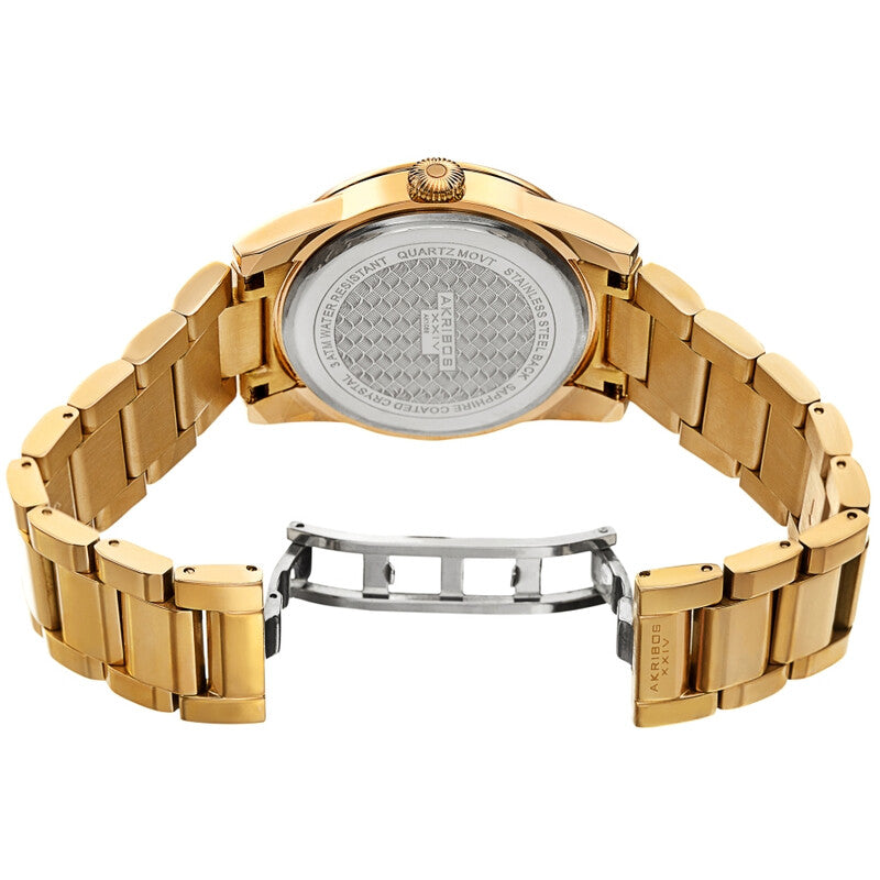 Akribos XXIV Ion Plated Gold Tone Case and Gold Tone Band with a Grey Curved Edge Vintage Dial