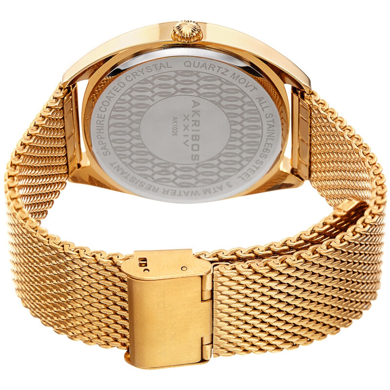 Akribos XXIV Gold Tone Case on Gold Tone Mesh Bracelet, Silver Dial with Gold Hands