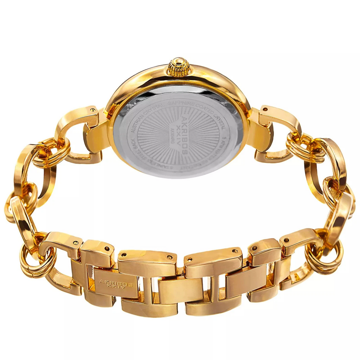 Akribos XXIV Gold Tone Case on Gold Tone Chain Style Bracelet, White Mother of Pearl Dial with Gold Tone Hands