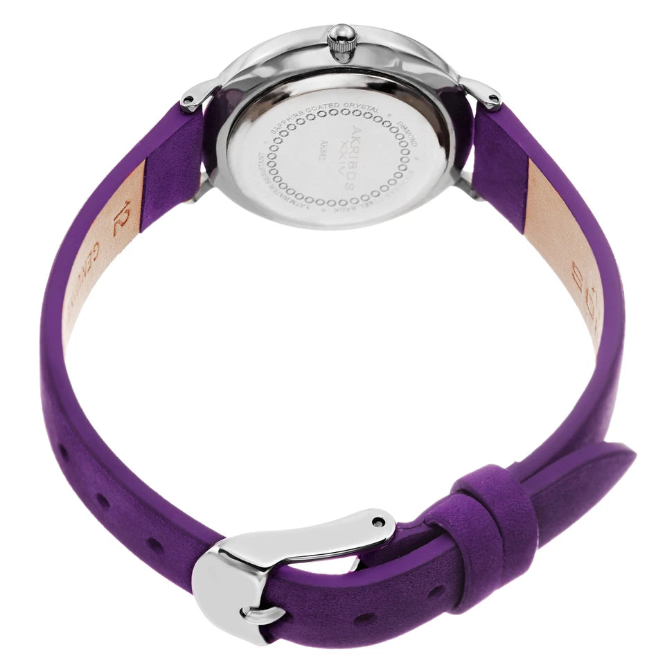 Akribos XXIV Silver Tone Case on Purple Strap, Silver Dial with Silver Tone Hands