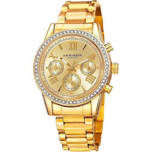 Akribos XXIV Gold Tone Case on Yellow Gold Bracelet, Champagne Dial with Gold Tone Hands