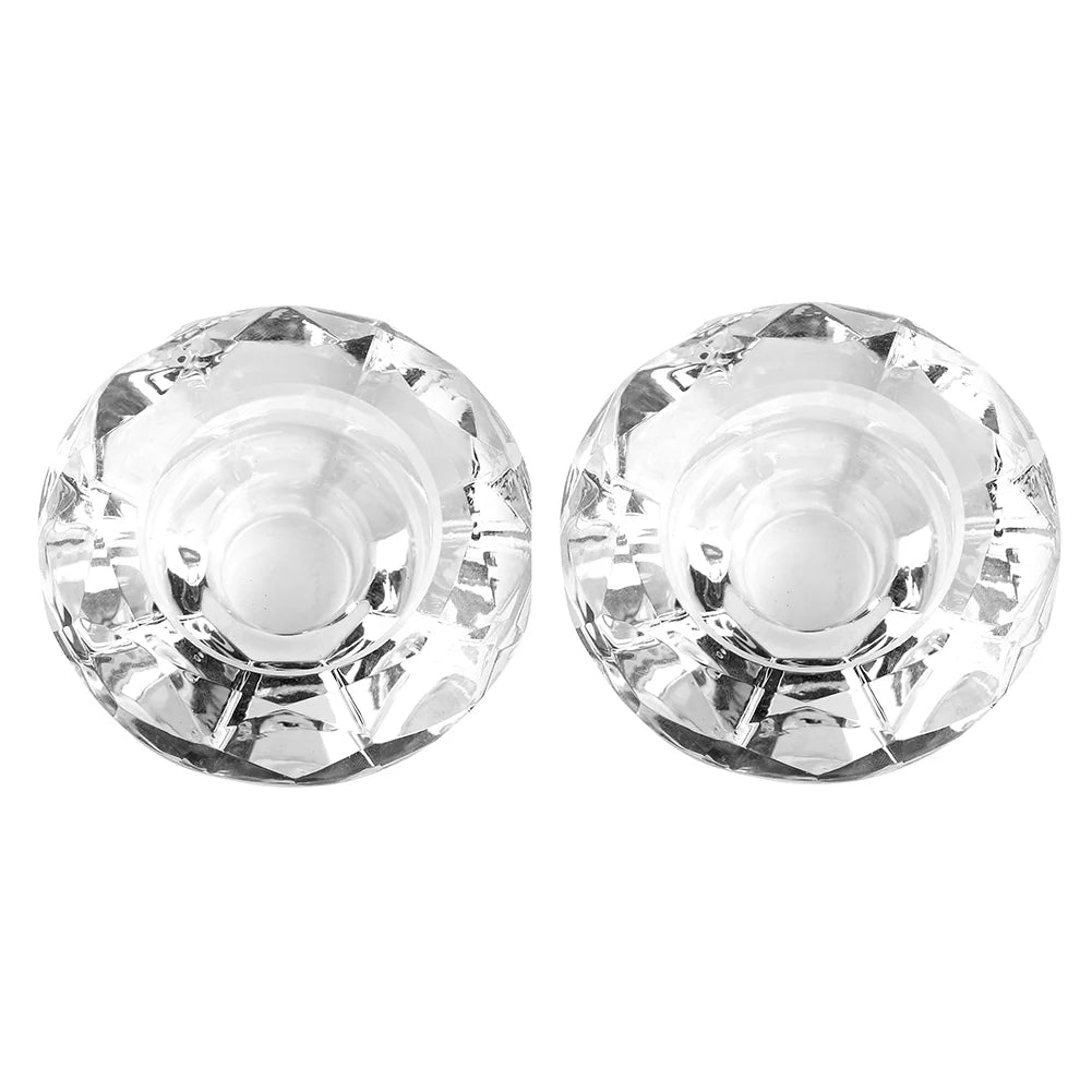 Pair of clear crystal Teal Light Holders on a white background - AFH   Bargains