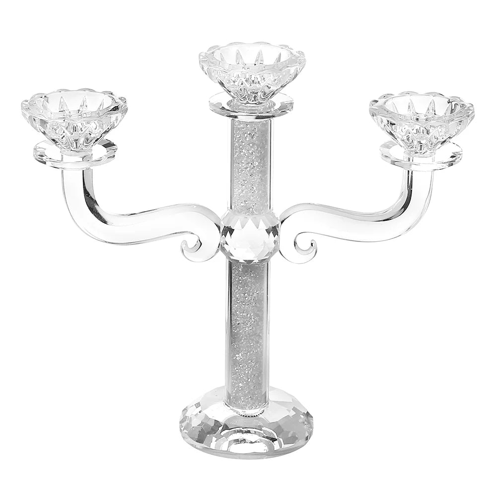 Crystal 3 arm candelabra with crystal-like decorations on a white  background - AFH Bargains
