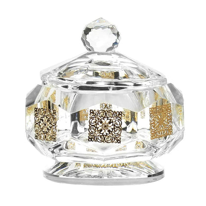 Decorative crystal container with gold patterns on a white background - AFH Bargains