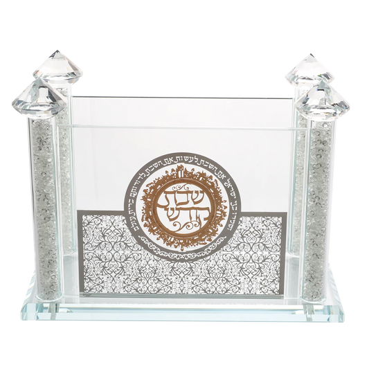 Decorative glass bencher set with central emblem and crystal accents on a white background  AFH bargains