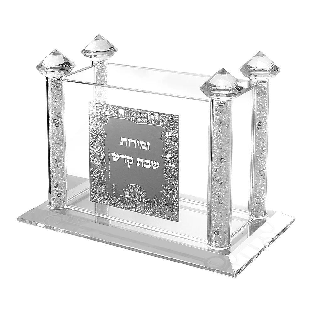 Decorative silver and crystal bencher holder with a plaque on a white background -AFH bargains