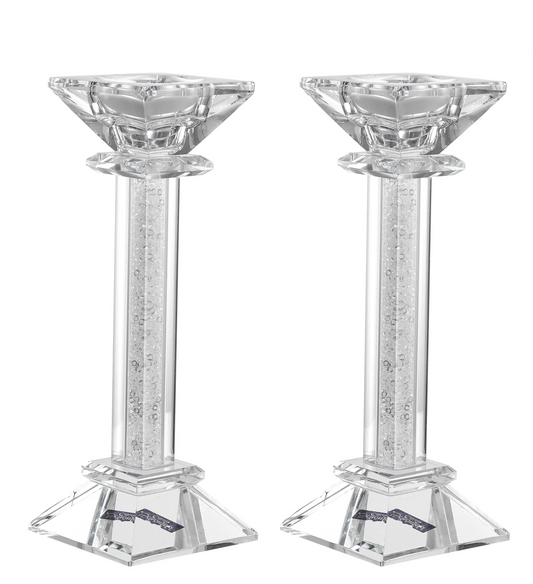 Two crystal shabbat candle holders on a white background -AFH Bargains