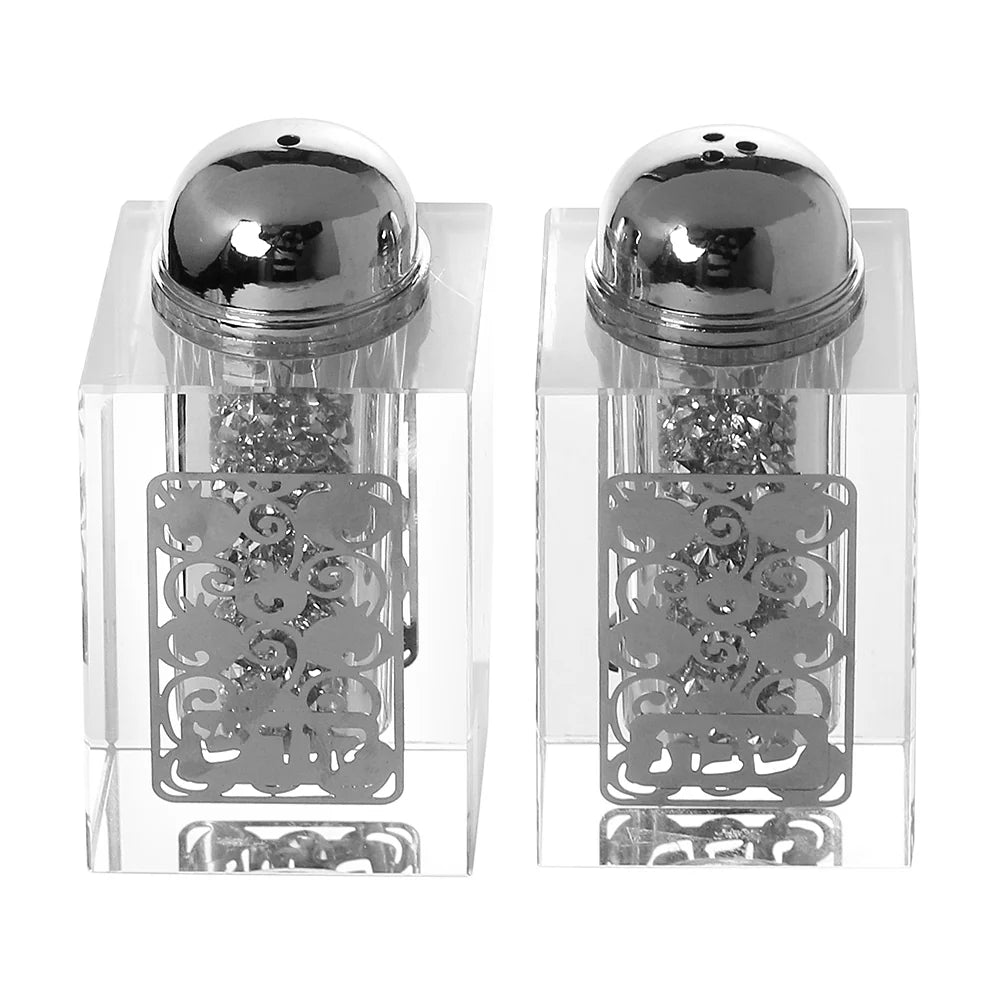 Salt and pepper shakers with decorative silver tops and bases on a white background - AFH Bargains
