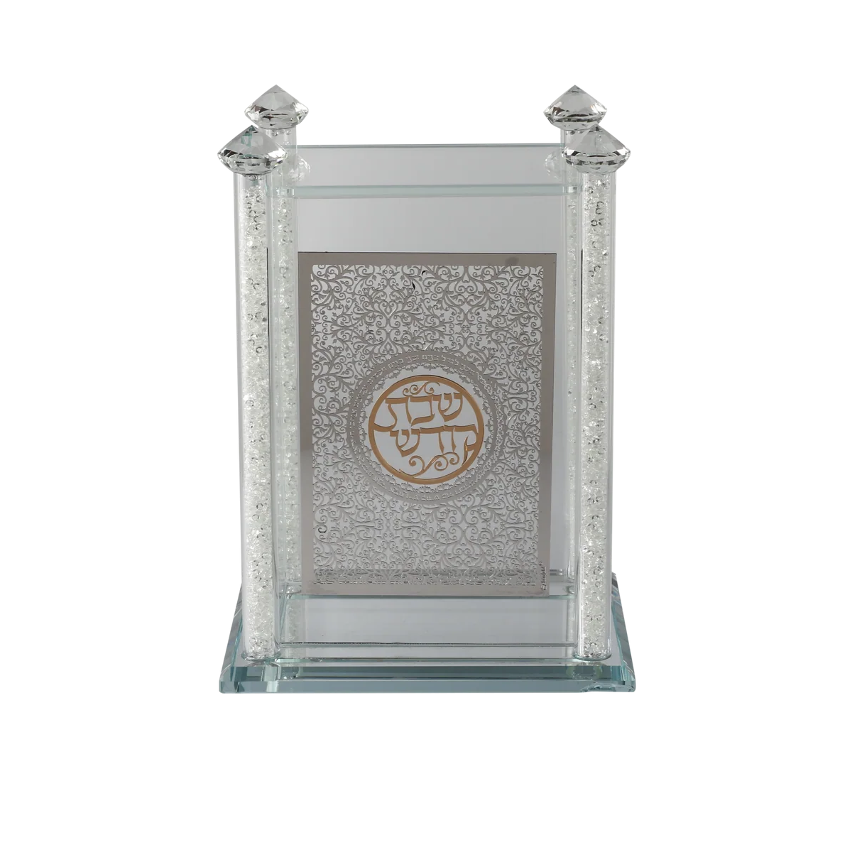 Silver Scroll Medallion Bencher Holder with clear lucite panels and crystal accents. - AFH bargains