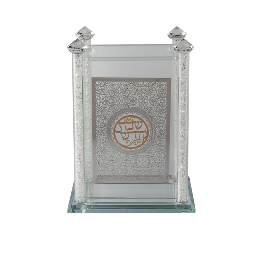 Silver Scroll Medallion Bencher Holder with clear lucite panels and crystal accents. - AFH bargains