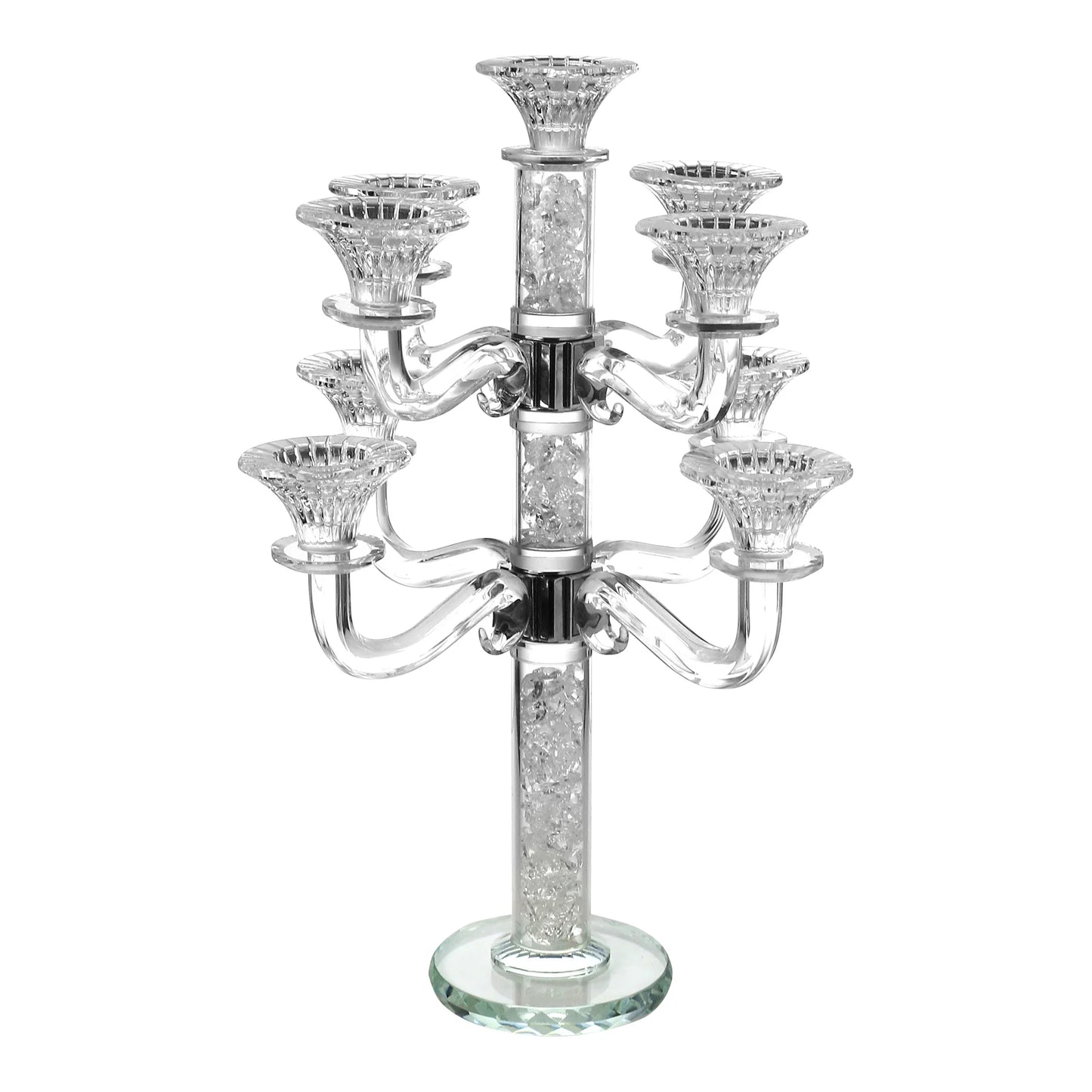 Two-Tier Crystal Candelabra with 9 candle holders and crushed crystal column for Shabbos table - AFH Bargains