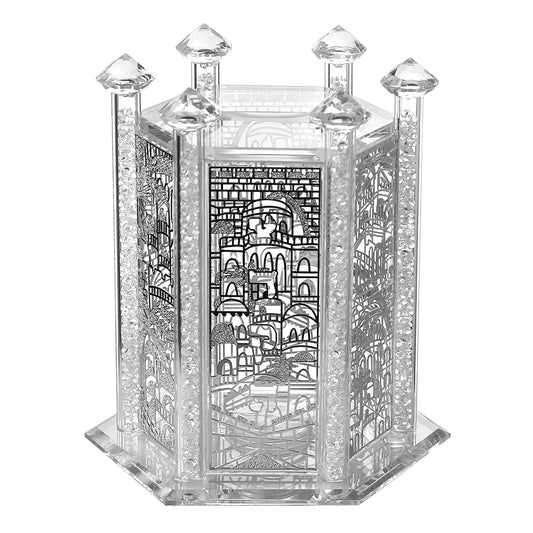 Silver octagon charity box - Jerusalem design on a white background - AFH Bargains