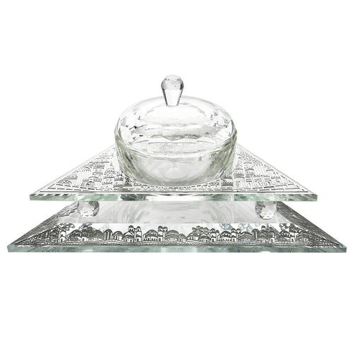 Clear glass pyramidal dish with a lid on a white background - AFH Bargains