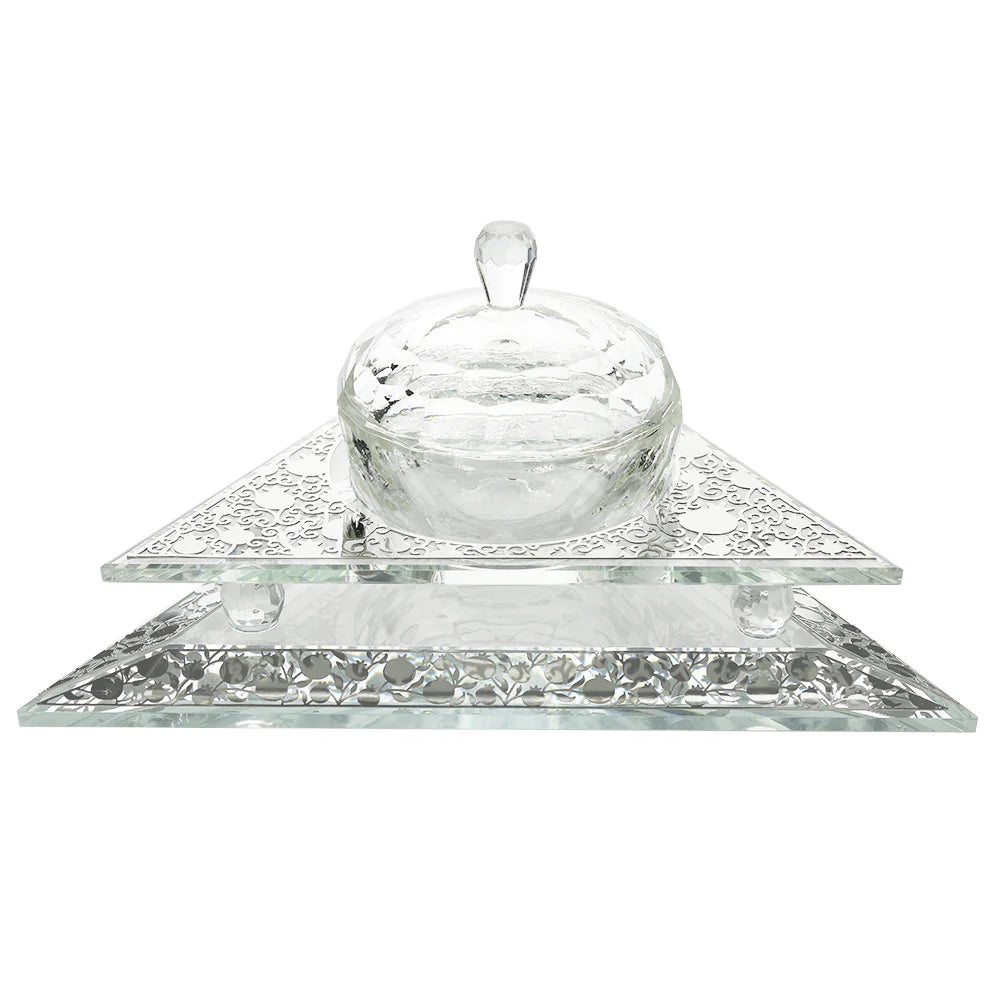 Pomegranate silver designed crystal dish on a white background - AFH Bargains
