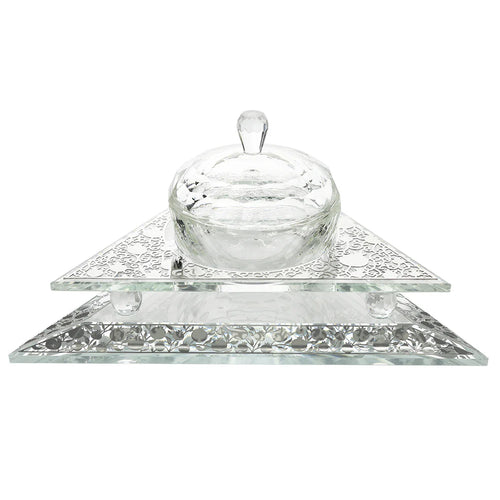 Pomegranate silver designed crystal dish on a white background - AFH Bargains