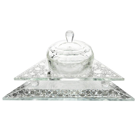 Pomegranate silver designed crystal dish on a white background - AFH Bargains