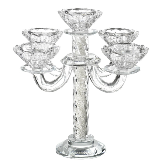 Clear glass candelabrum with five candle holders -AFH Bargains