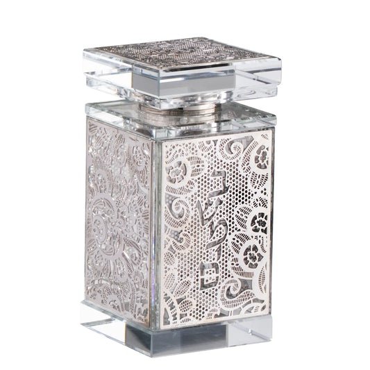 Decorative crystal cloves jar with intricate patterns on a white background - AFH Bargains