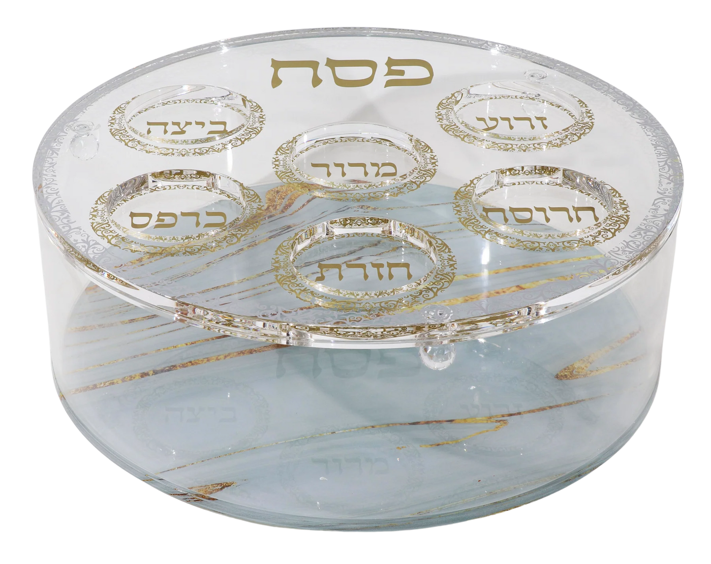 lucite matzah box Hebrew text on a white background - afh bargains